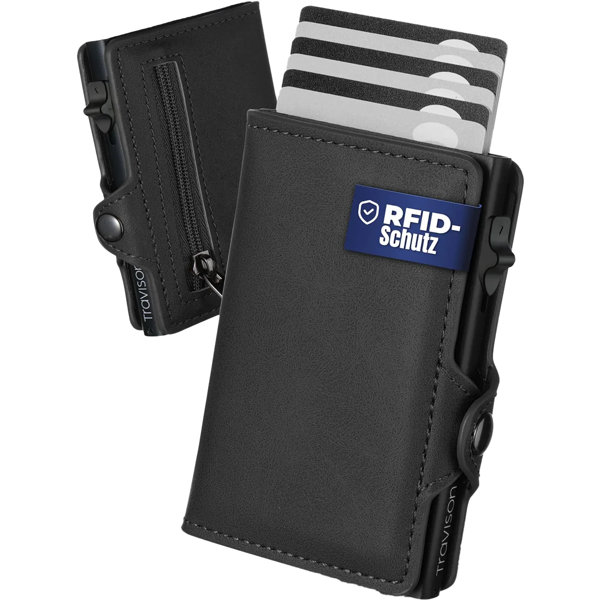 Travison® SMART Wallet, beide Seiten mit herausgeschobenen Karten